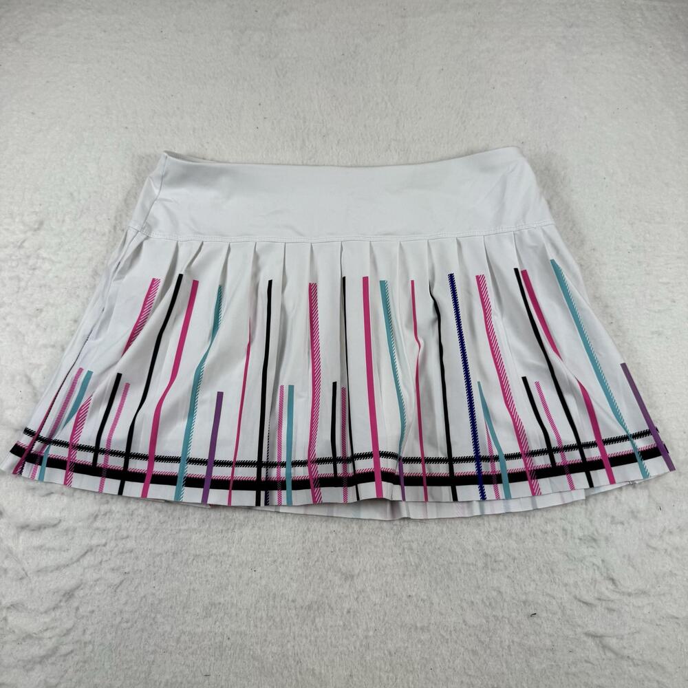 Lucky In Love Skort Womens Size XL White Striped Pleated Tennis Athletic